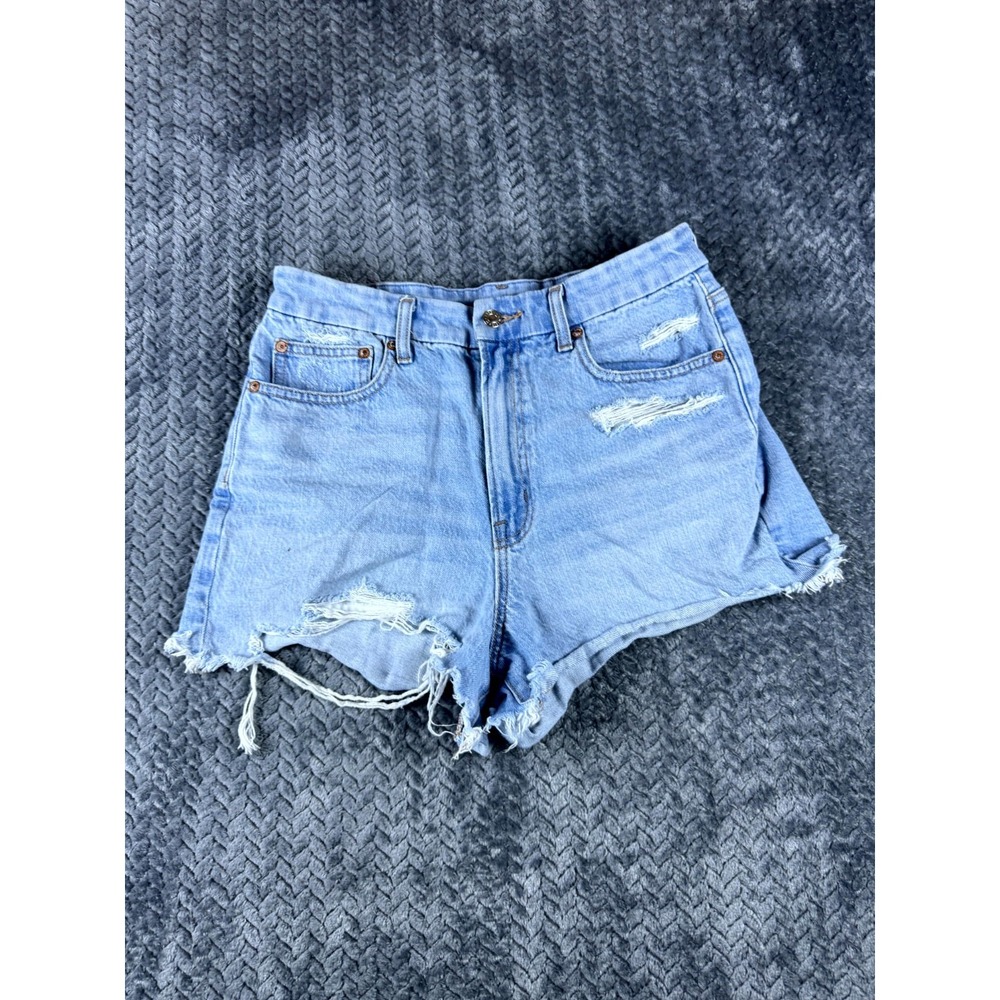 American Eagle Outfitters Strigid Shorts Women 8 Blue Denim High Rise Distressed